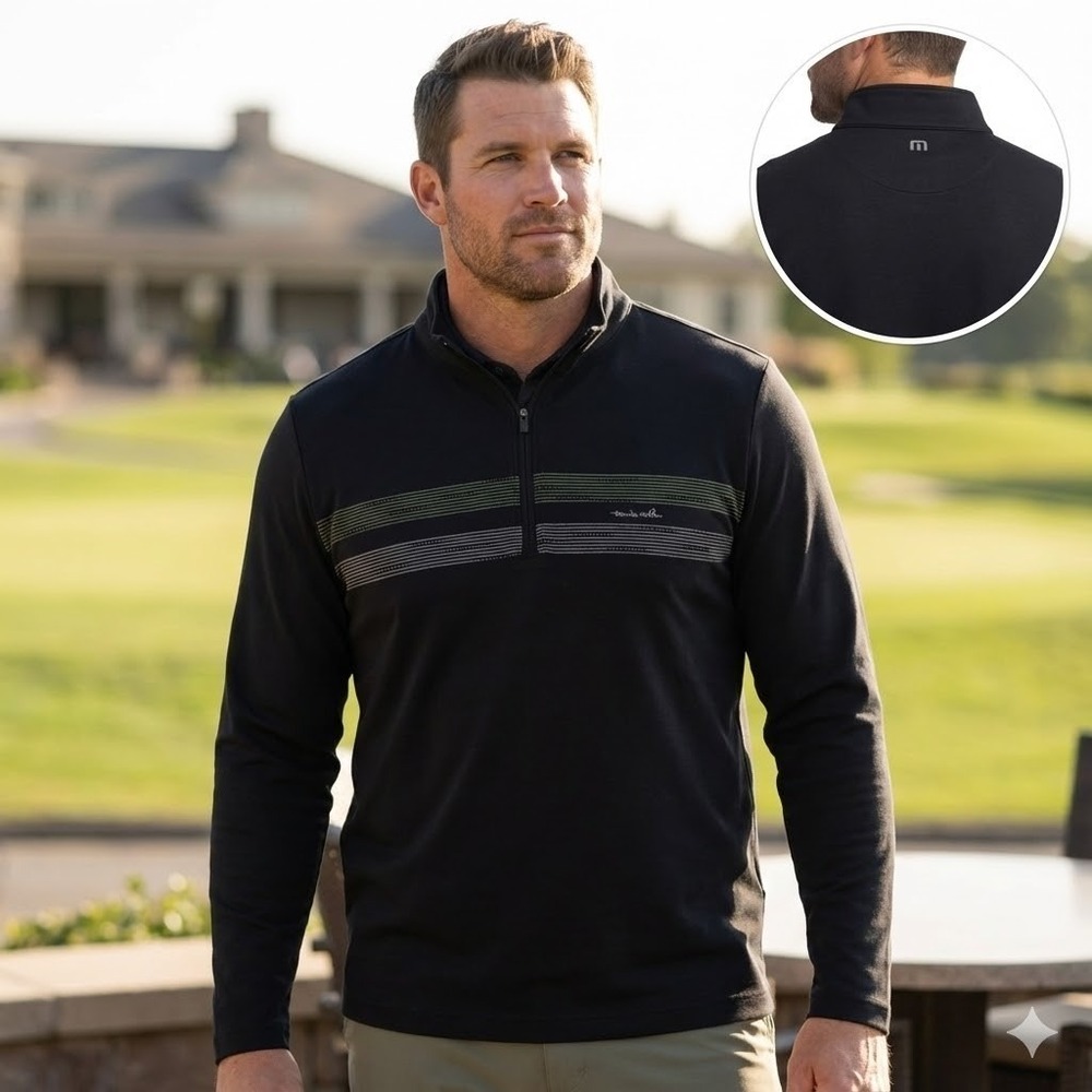 TravisMathew Men's 3XL Pullover 1/4 Zip Sweater Stripe Black Golf Made In Peru